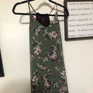 Green floral slip on mini dress